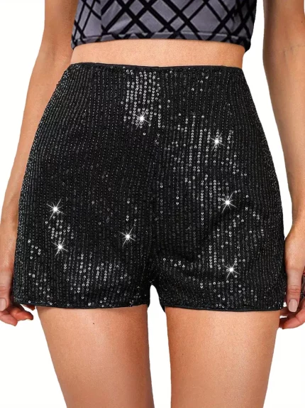 Sparkling Sequin Mid-Waist Shorts for Women