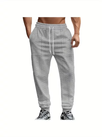 Men'S American Vintage Solid Color Jacquard Drawstring Casual Sport Trousers