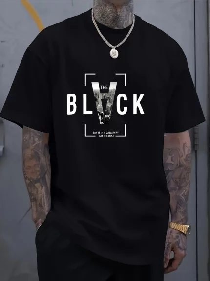 Men'S "THE BLACK" Graphic T-Shirt - 100% Cotton, Crew Neck, Short Sleeve, Regular Fit