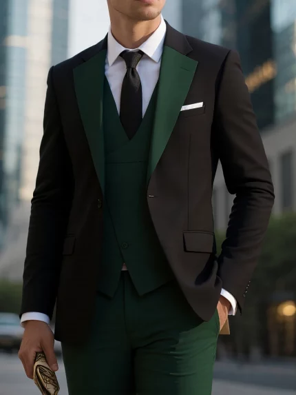 Men'S 3pcs Slim Fit Suit Double Breasted Suit Men Formal Suit