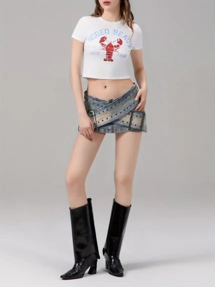 Women's Y2K Retro Surf Style Crop Top - Vibrant