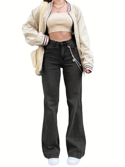Women Wide Leg Denim Pants High Waist Straight Oversized Plus Size Baggy Flared Jeans