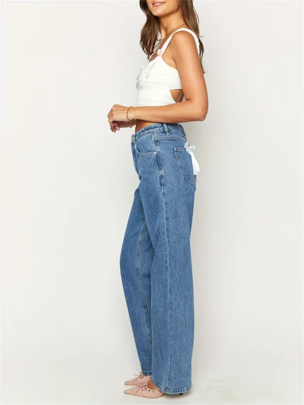 1pc Women'S Mid-Rise Baggy Straight-Leg Faux Denim