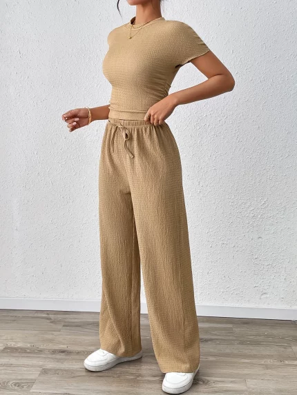 Women's New Wave Pattern Short Sleeve Side Gusset Waist Cinched Top