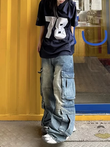 Cargo Wide Leg High Waisted Baggy Jeans for Men Women Summer Loose