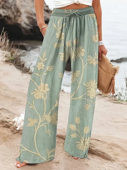 Women'S Vintage Floral Light Green Straight