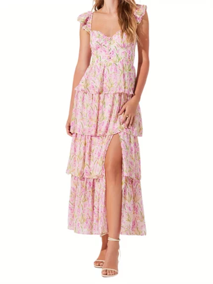 Women's Elegant Sleeveless V-Neck A-Line Dress with Multi-Layered