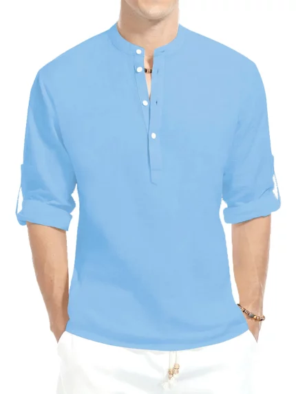2025 Summer New Arrival Men's Casual Loose Fit Stand Collar Long Sleeve Shirt