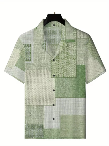 Men's Lightweight Short Sleeve Shirt - Geometric Print Cuban Collar