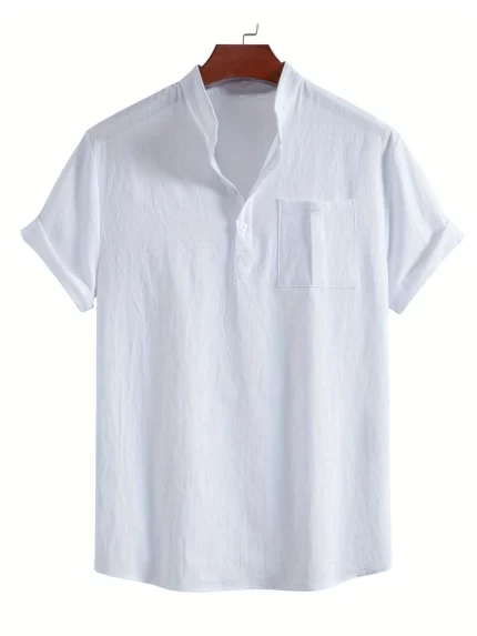 2025 Men's Casual Loose Fit Stand Collar Short Sleeve Shirt - Breathable