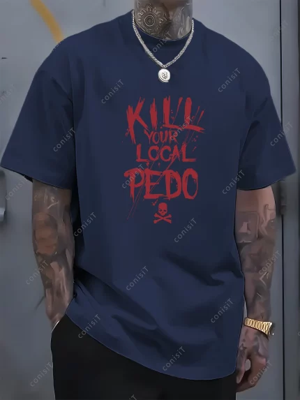 Men's 100% Cotton Dangerous Idea Graphic T-Shirt - Edgy Streetwear Loose Fit Short Sleeve Tee with Bold Red & White Print
