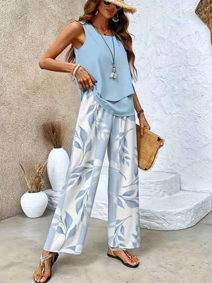 New Style Textured Plant Stripe Print Square Neck