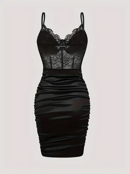 Women's Elegant Black Lace & Fishbone Corset Dress