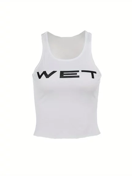 WET Letter Print Sleeveless Crop Top for Women - Comfy & Stylish