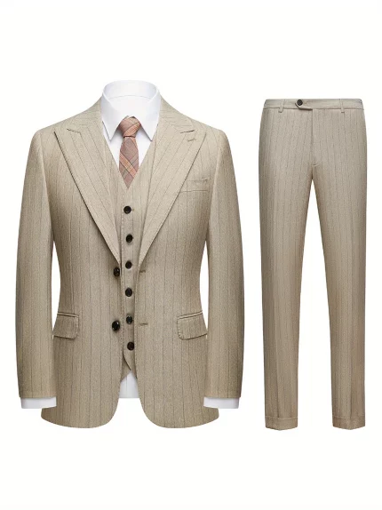 Mens Suit 3pcs Classic Strip Pattern Suits Set, 2 Button Tux for Prom