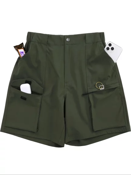 Women'S Olive Green High-Waisted Shorts - Chic Solid Color with Pockets