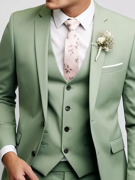 Three piece Men's patterned groom wedding suit jacket