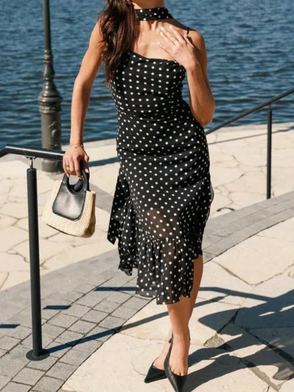 Women's Summer Stretchy Spaghetti Suspender Dress with Scarf - Elegant