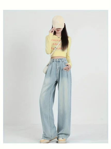 High-waisted Wide-legged Jeans Female All-season Explosion