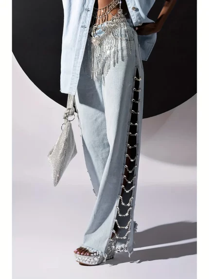 Women's High-Waisted Wide-Leg Jeans - Non-Stretchy Light