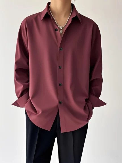 Men's Professional Solid Black Long Sleeve Dress Shirt - Polyester