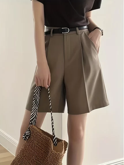 2025 Women's Casual Shorts Elegant Fashion with Flap Pocket