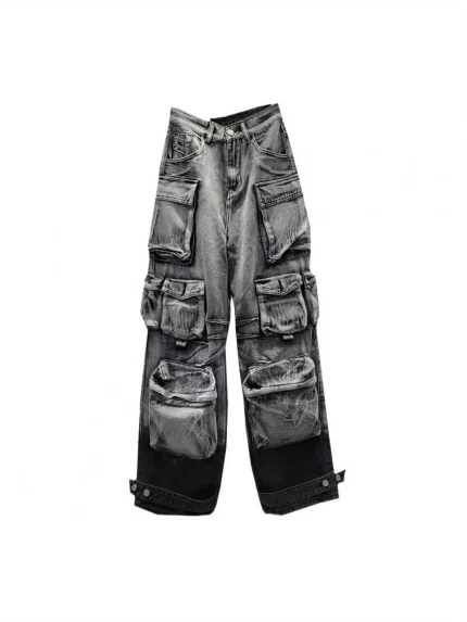 Women's High-Waisted Cargo Pants - Large Multipocket Tactical Jeans