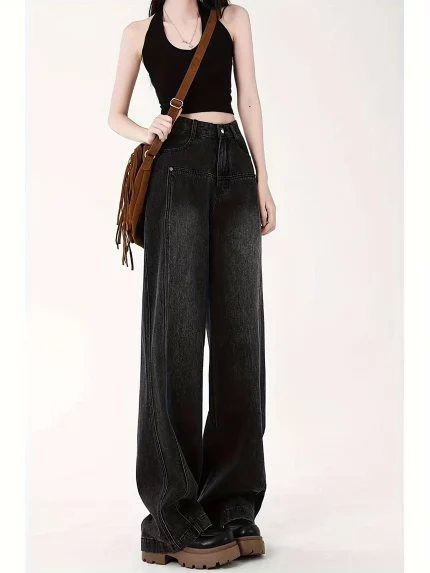 Vintage American Black Jeans Women Spring And Summer Loose