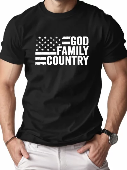 Men's 100% cotton 220g-God Family Country Cotton Men's T-shirt Comfortable Edition Type Tee For Adult, Men