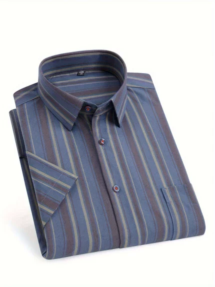The 2025 Summer New Striped Short-Sleeved Shirt Is a Versatile Inner Layer