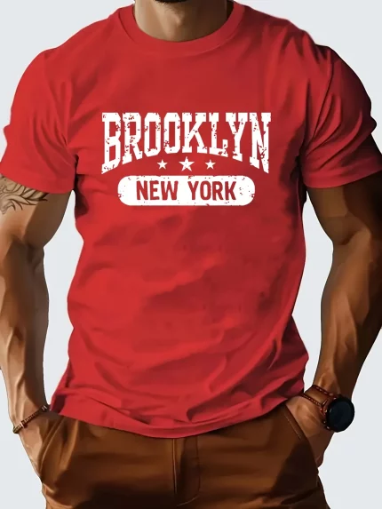Men's fashion trend pure cotton round neck casual letter printed T-shirt