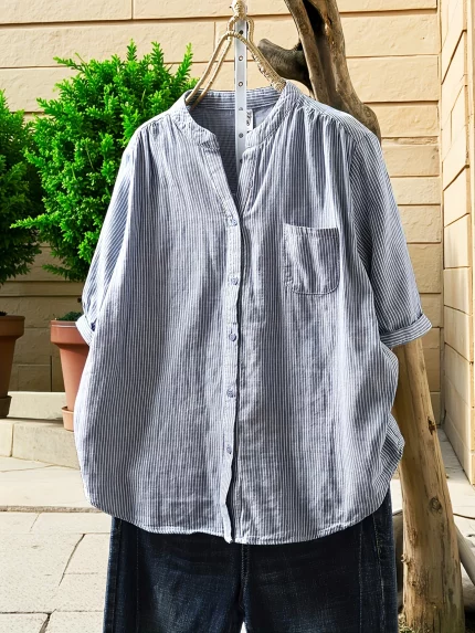 2025 New Women's Vintage-Inspired Striped Short-Sleeve