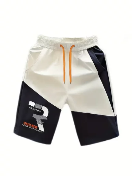 1pc Men's Summer Beach Pants - Bold Letter Print Drawstring Waist Swim