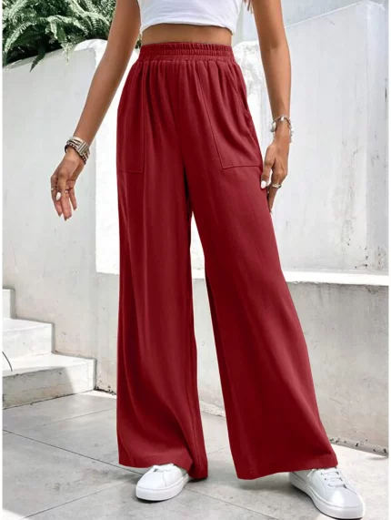 Women'S Casual Mid-Rise Straight-Leg Pants - Loose Fit Trousers with Pockets