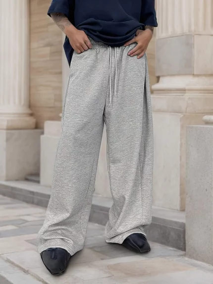 Men'S Baggy Pants Wide Leg Drawstring Waist Loose Sweatpants with Pockets