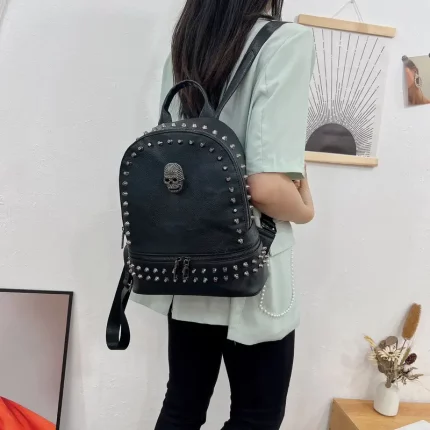 Steampunk Rivet Backpack, Gothic Halloween Skull Daypack