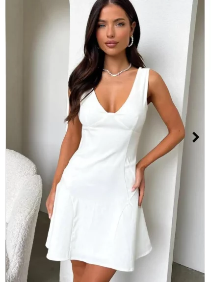 Women Tank Dress, Sleeveless V Neck Backless