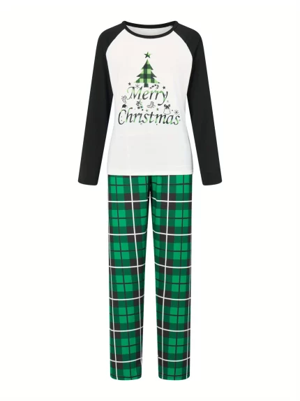 Women Soft Cozy Christmas Pajamas Pants Outfits - Long Sleeve Tree
