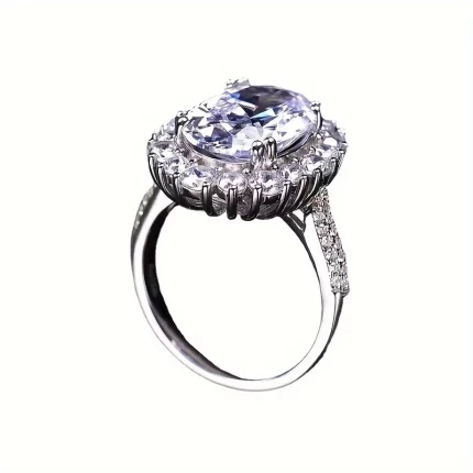 1pc 925 Sterling Silvery Moissanite Oval Ring, Unisex, Perfect for Wedding