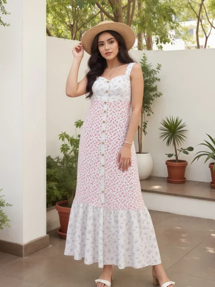 Women's Sleeveless Square Neck Floral Print Summer Dress - Lightweight