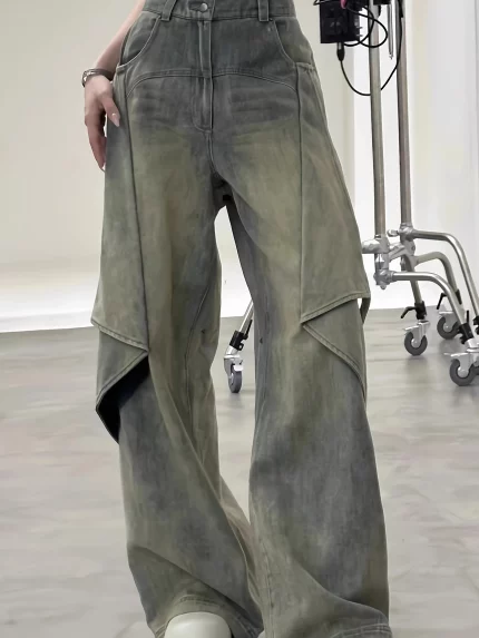 American Retro Washed Variable Trousers With Slightly Flared Shape
