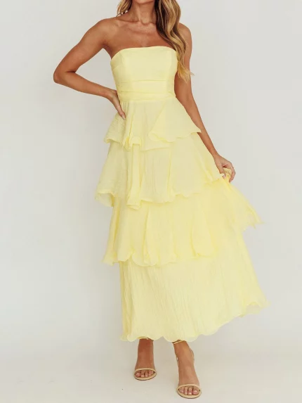 Women's Elegant Backless Strapless long party dress - Tiered cake skirt