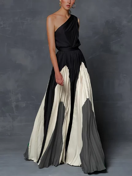 Spring-Summer 2025 New Women'S Color Block Elegant Sleeveless Asymmetric