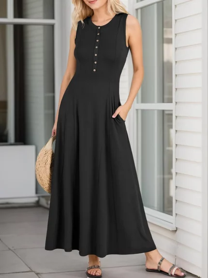 Women's Elegant Minimalist Maxi dress - Turquoise - Formal & Casual