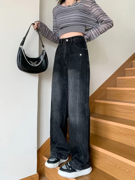 Retro High Waisted Straight Leg Wide Leg Jeans For Women In Spring