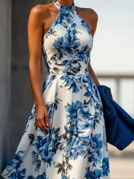 Women's Elegant Off-Shoulder Formal/Party/Beach Dress - Flowy Umbrella Hem Maxi