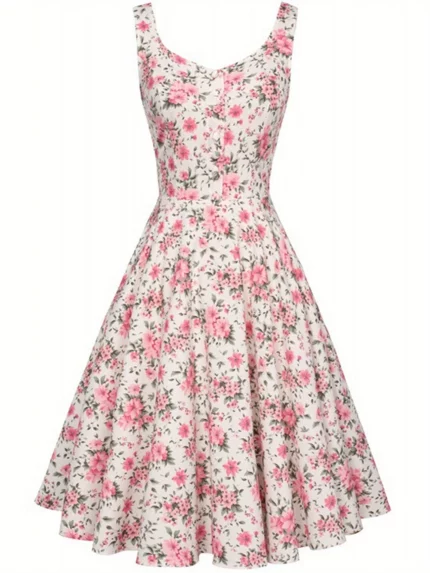 Women'S Sleeveless Floral Print Halter Dress With Waist Droop