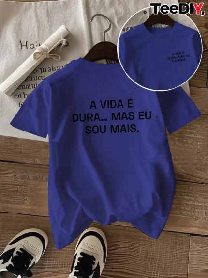 teediy Women's Portuguese Life T-Shirt - Dark Grey with Funny Portuguese Text Print