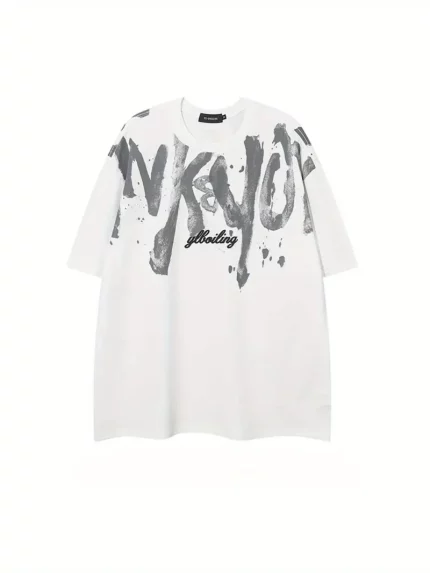 Men's Japanese cherry blossom T-shirt - Loose casual geometric print T-shirt