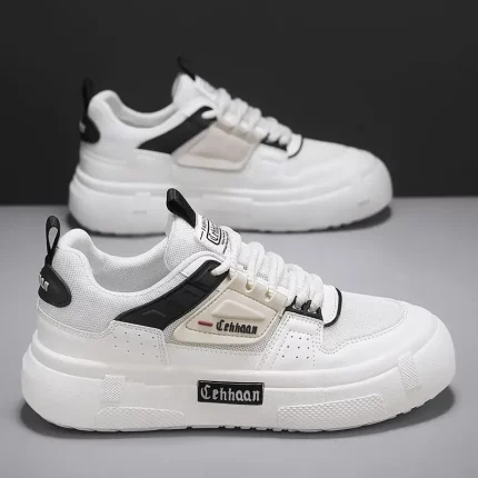 Men's Lightweight Platform Low-Top Sneakers - Cushioned PU Insole